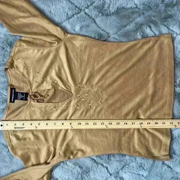 Vintage 90s Express Faux Suede Bell Sleeve Top – Whimsigoth / Boho / Y2K - Picture 4 of 8